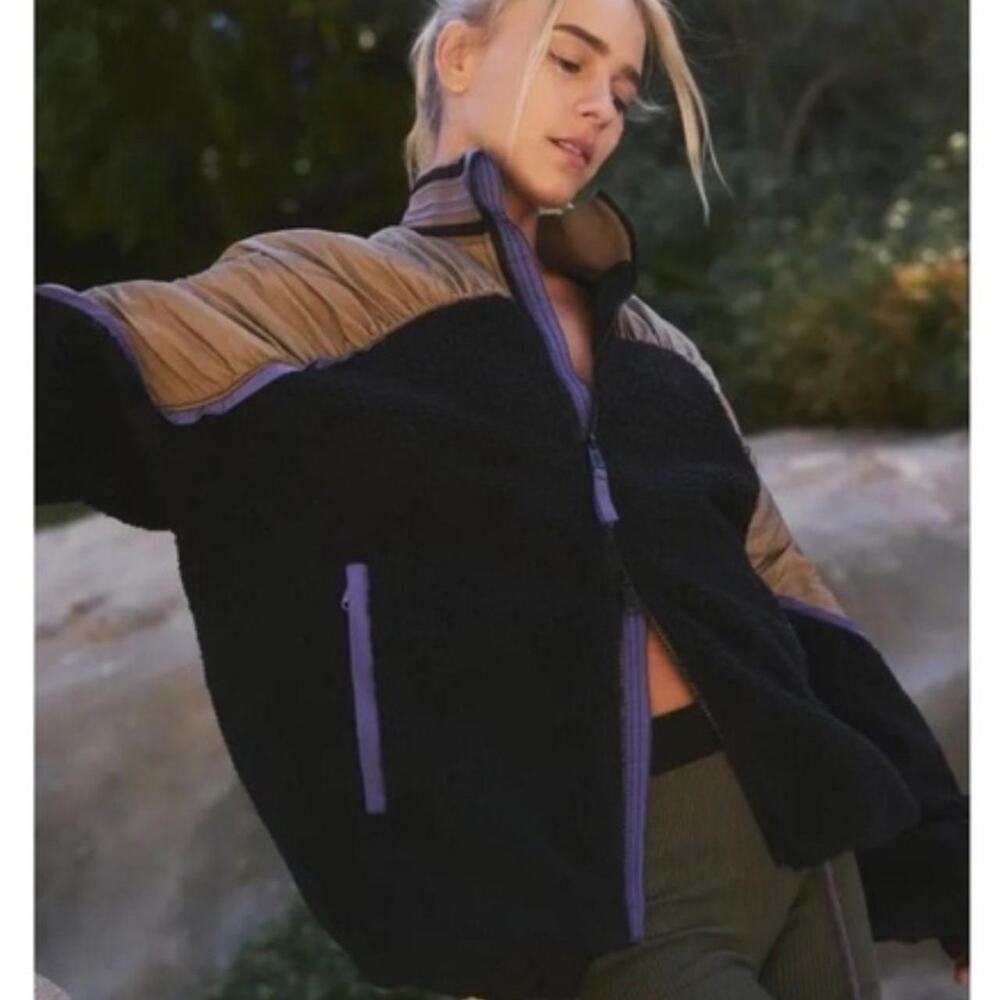 FP Movement Free People Hit The Slopes Colorblock Fleece Jacket Black Pur